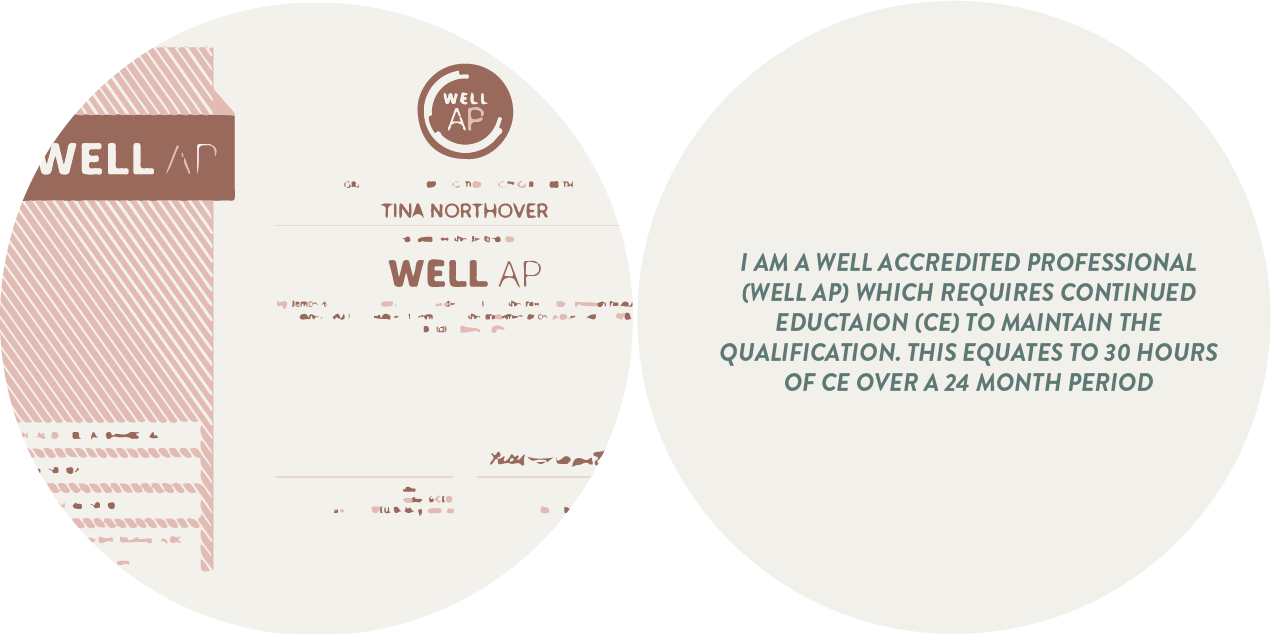 My Story: Tina Northover's WELL AP Accreditation from the International WELL Building Institute.