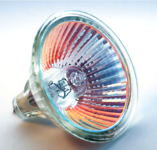 A round halogen bulb with a flat fascia