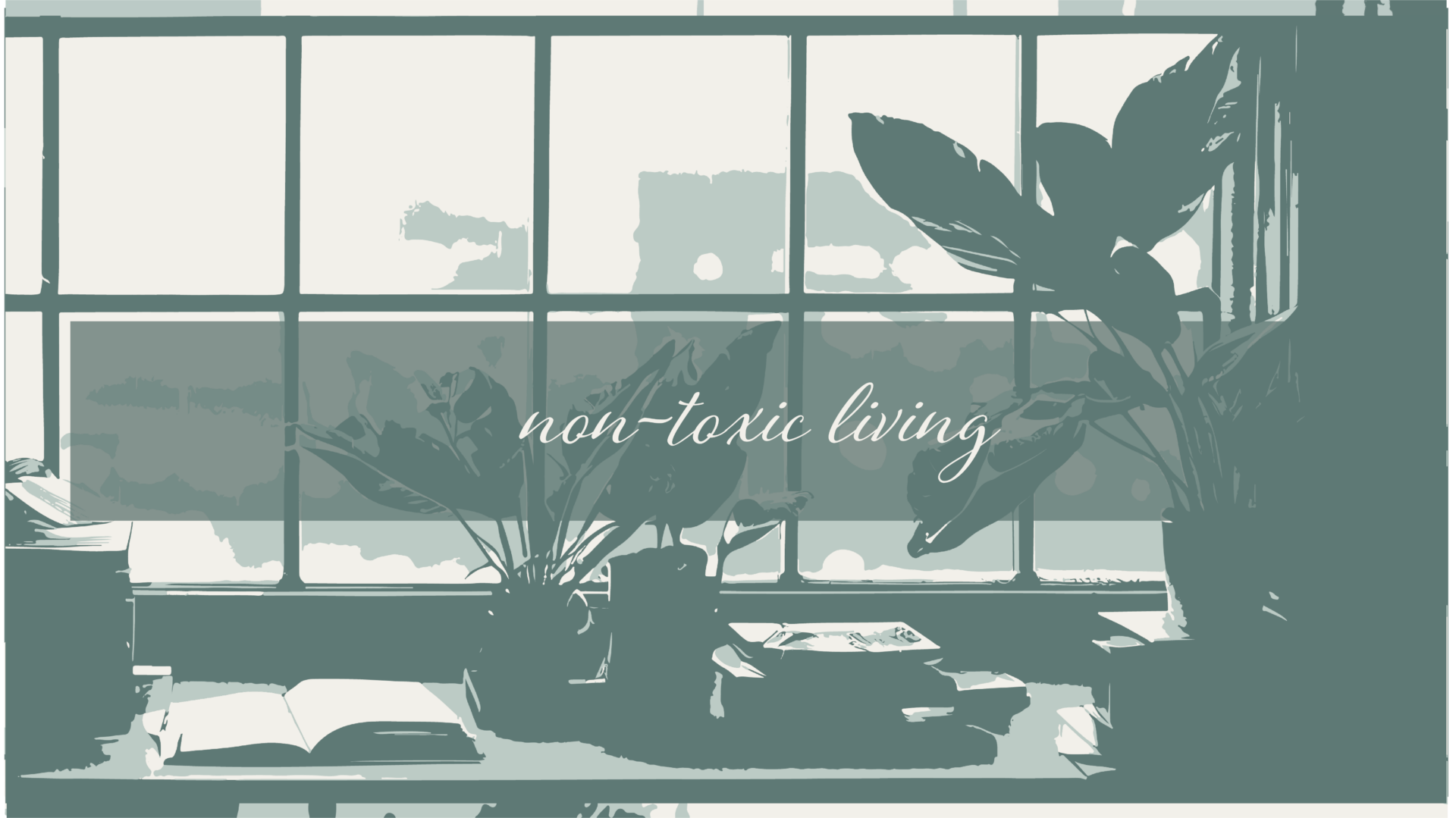 Non-toxic living: A bright window sill with two air purifying plants.